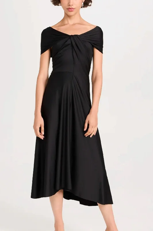 Cap Sleeve Draped Dress in Black