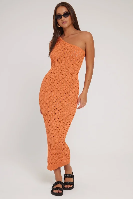 Sndys The Label Claire One Shoulder Maxi Dress Orange