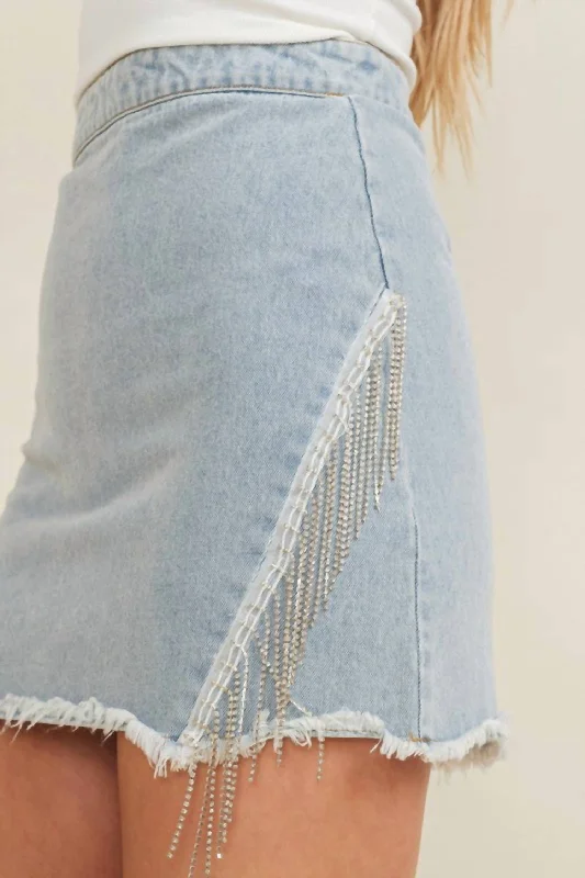 The Perfect Angle Denim Rhinestone Skirt In Light Denim