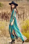 Turquoise Striped Cactus Embroidery Dress/Duster