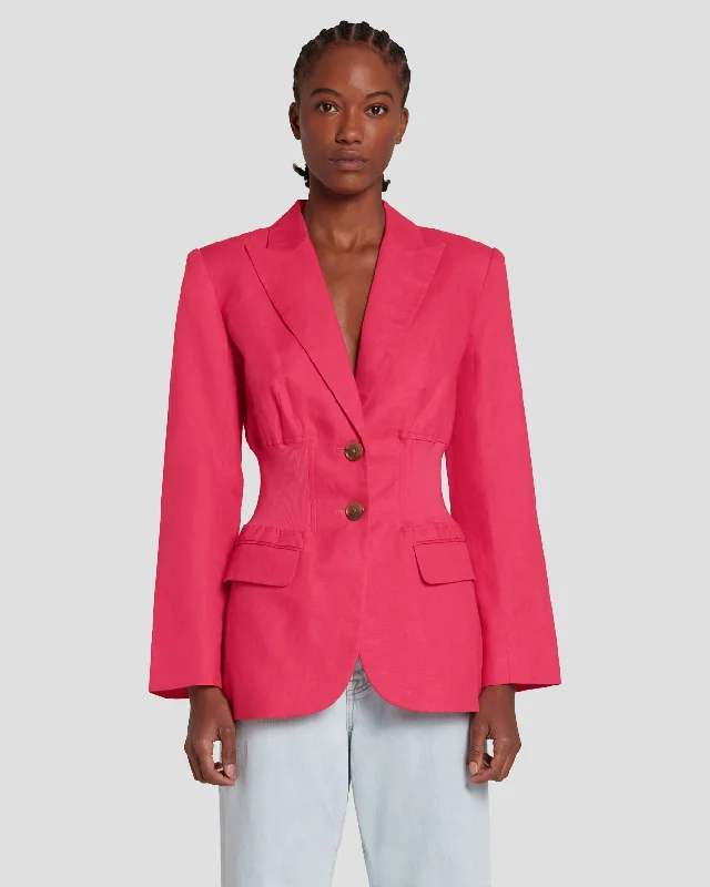 Cinched Waist Linen Blazer in Geranium