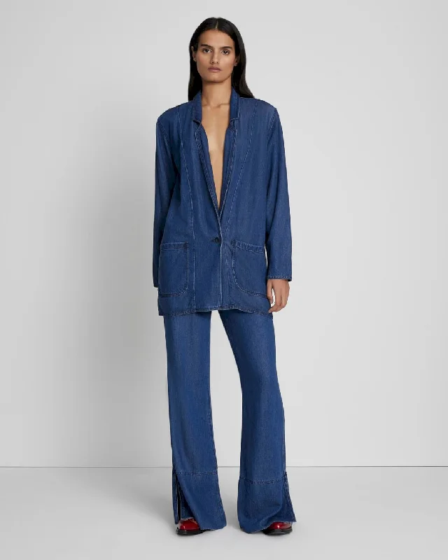 Denim Lustre Easy Blazer in Dark Indigo