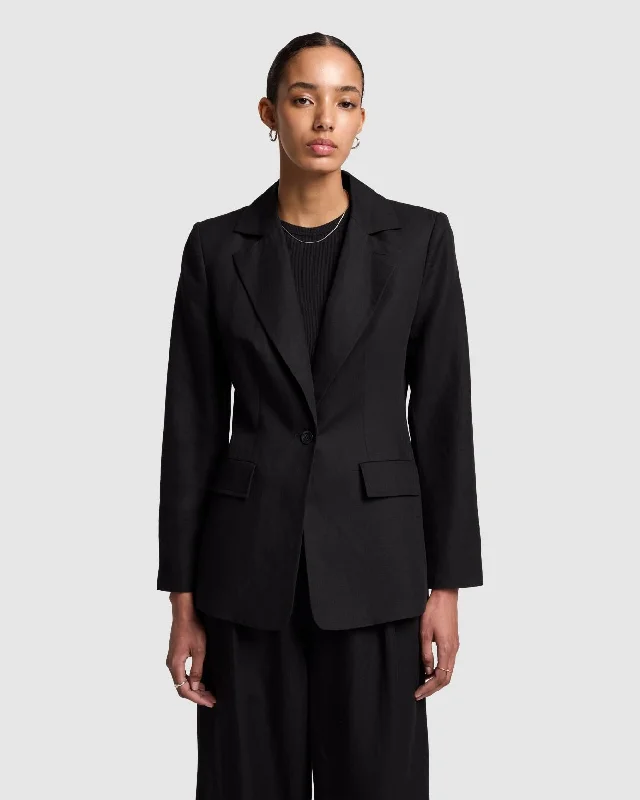 Linen Blend Blazer in Black