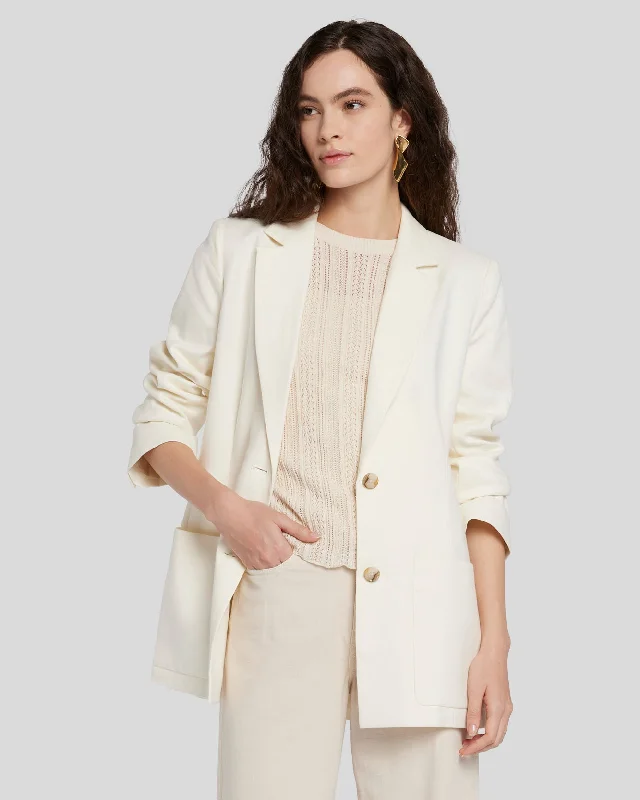 Linen-Blend Blazer in Bone