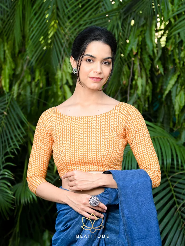 Orange Blended Cotton Seamless Motif Blouse