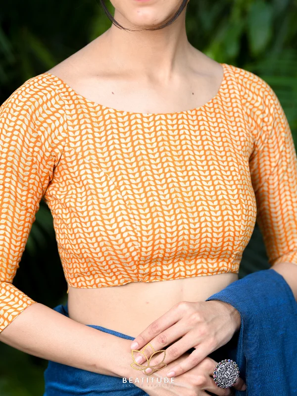 Orange Blended Cotton Seamless Motif Blouse