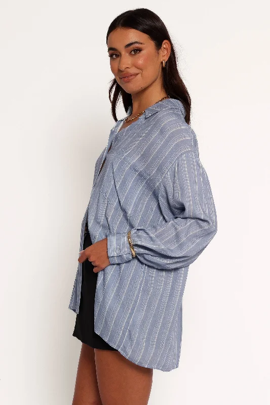 Rixo Button Down Top - Blue Stripe