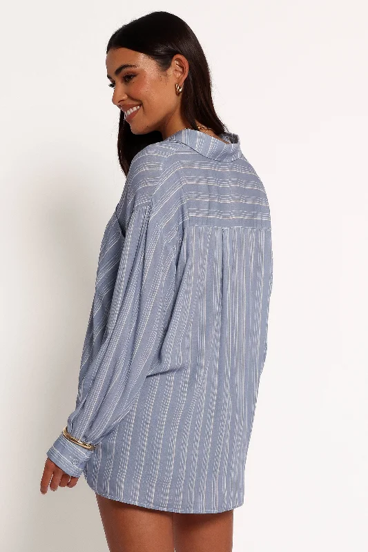 Rixo Button Down Top - Blue Stripe