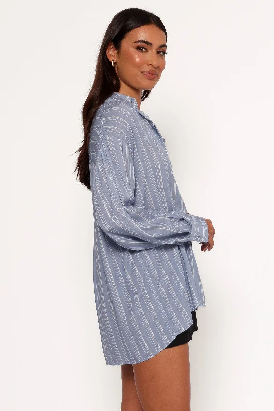 Rixo Button Down Top - Blue Stripe