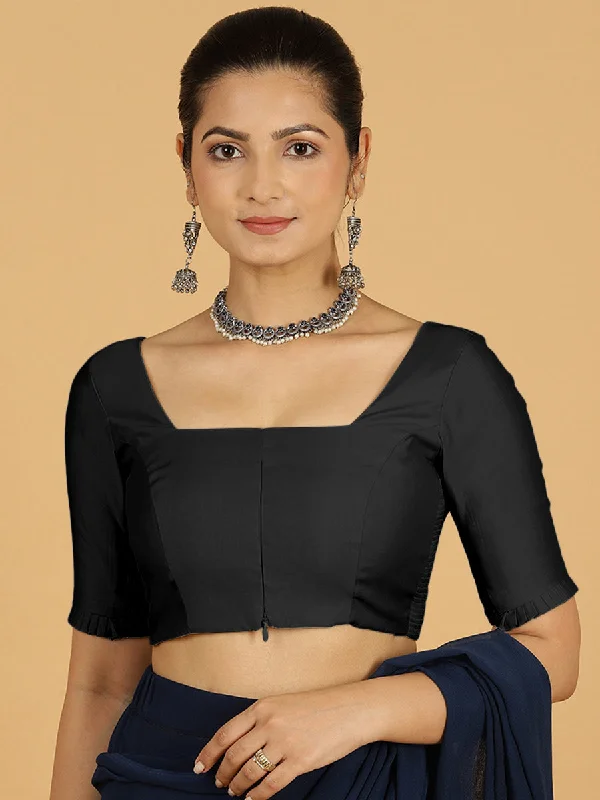 Nihira x Rozaana | Elbow Sleeves Saree Blouse in Raven Black