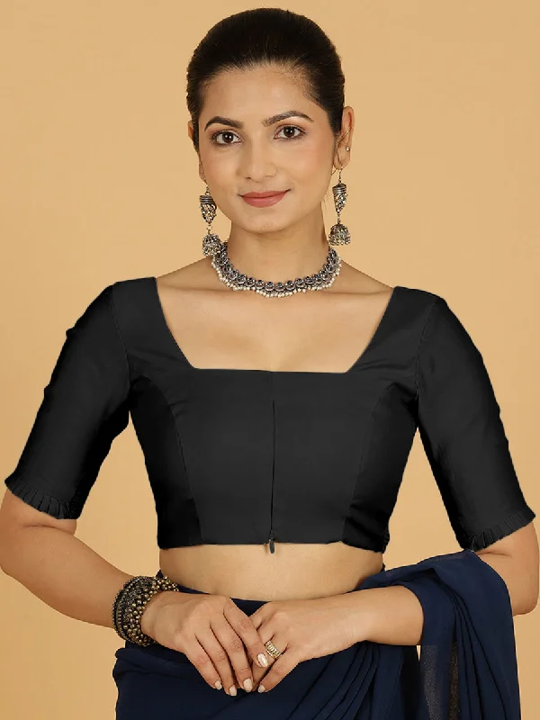 Nihira x Rozaana | Elbow Sleeves Saree Blouse in Raven Black