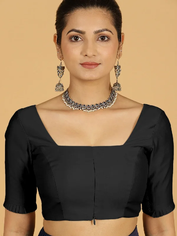 Nihira x Rozaana | Elbow Sleeves Saree Blouse in Raven Black