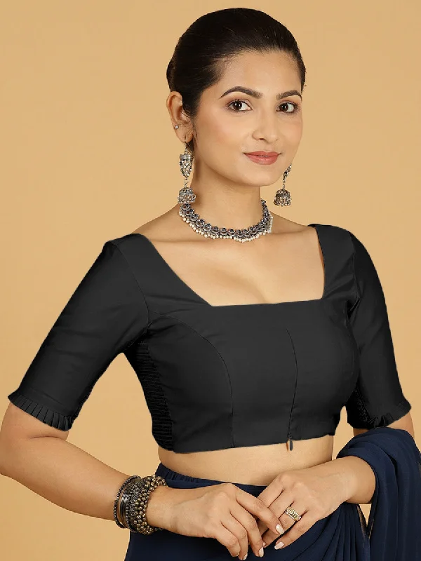 Nihira x Rozaana | Elbow Sleeves Saree Blouse in Raven Black