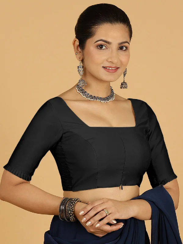 Nihira x Rozaana | Elbow Sleeves Saree Blouse in Raven Black