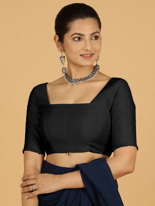 Nihira x Rozaana | Elbow Sleeves Saree Blouse in Raven Black