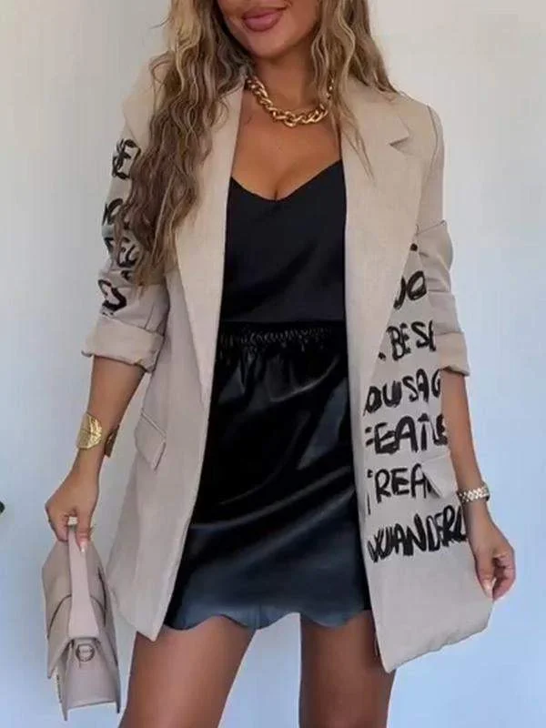 Women's Casual Lapel Letter Print Suit Blazer