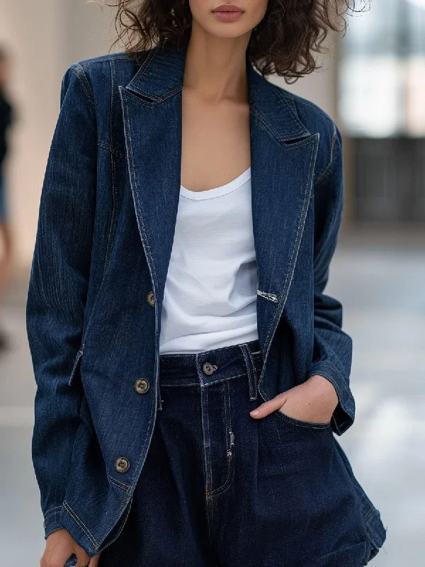 Casual Loose Vintage Pocket Denim Blazer