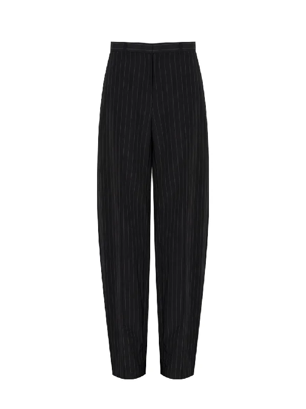 Low Waisted Pinstripe Wool Trousers (Black/White)