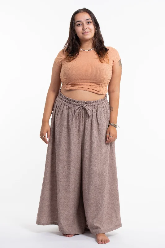 Plus Size Women's Linen Cotton Blend Palazzo Pants in Brown