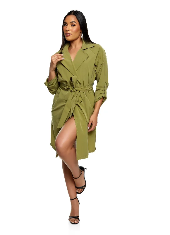 Iris Nylon Tie Waist Belted Trench Coat