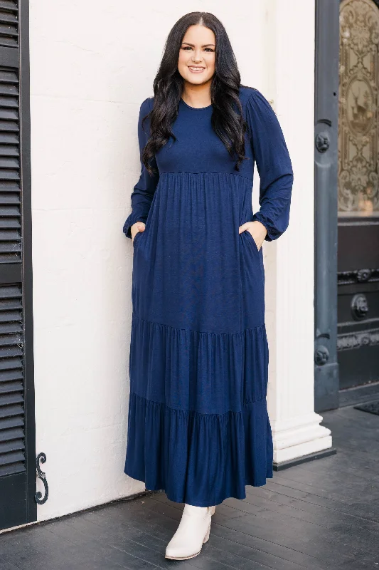 Gothic - Style Black Maxi Dresses for Alternative EventsA Cut Above Dress, Navy