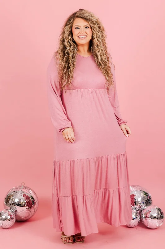 Elegant Silk Maxi Dresses with High SlitsA Cut Above Dress, Pink