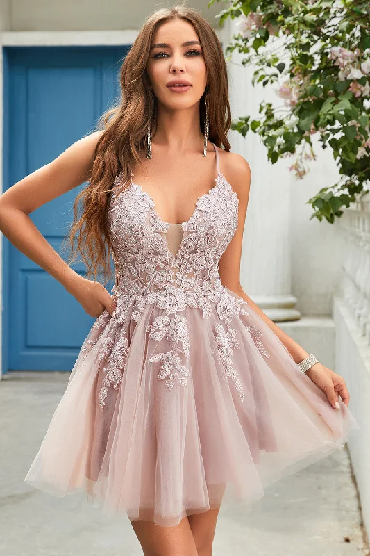 "Flash Sale: Grab Your Favorite Women's Dresses at Unbeatable Prices!"A Line Spaghetti Straps Blush Short Homecoming Dress with Criss Cross Back "Flash Sale: Grab Your Favorite Women's Dresses at Unbeatable Prices!"A Line Spaghetti Straps Blush Short Homecoming Dress with Criss Cross Back
