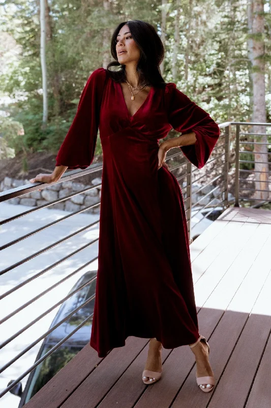 Sporty - Inspired Maxi Dresses for Active LifestylesAdelita Velvet Maxi Dress | Merlot