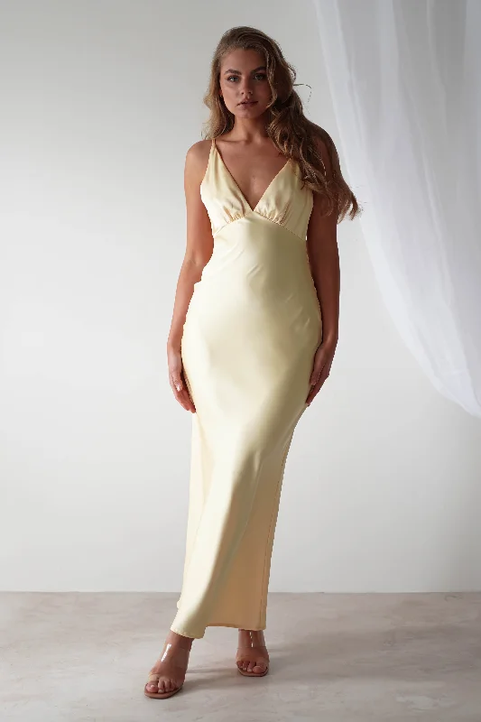 European and American - Style Simple and Elegant Maxi DressesAimie Soft Satin Maxi Dress | Butter Yellow European and American - Style Simple and Elegant Maxi DressesAimie Soft Satin Maxi Dress | Butter Yellow