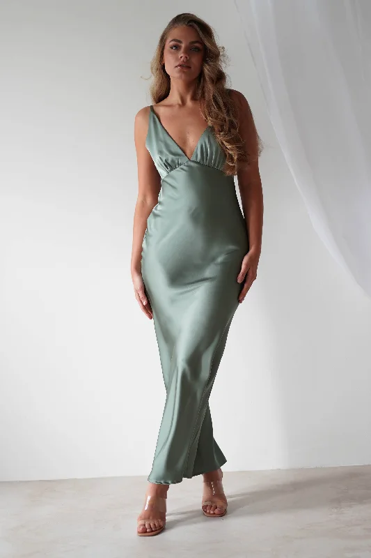 Long - Line Maxi Dresses with a Cape - Like DesignAimie Soft Satin Maxi Dress | Olive Long - Line Maxi Dresses with a Cape - Like DesignAimie Soft Satin Maxi Dress | Olive