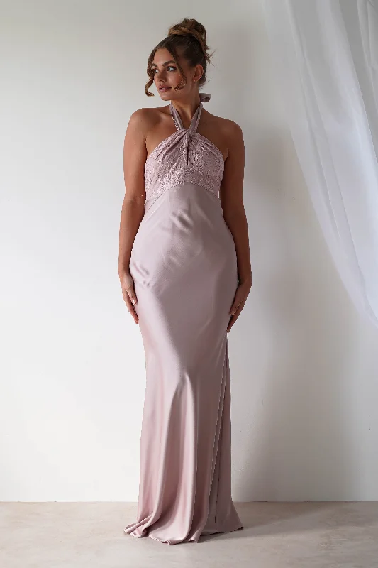 Long - Sleeved Maxi Dresses for Autumn and WinterAlice Satin Halterneck Gown | Rose