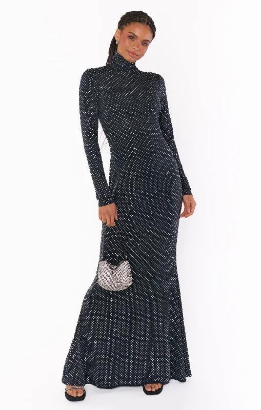 Retro Polka - Dot Maxi Dresses for a Nostalgic FeelAll Out Maxi Dress ~ Black Rhinestone Stretch