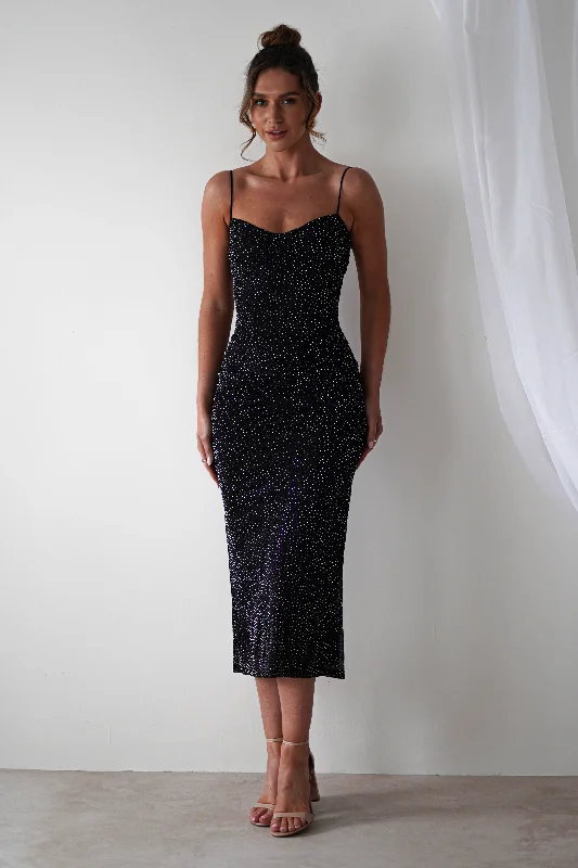 Fairy - Like Tulle Maxi Dresses for Special OccasionsAstrid Diamante Bodycon Midaxi Dress | Black
