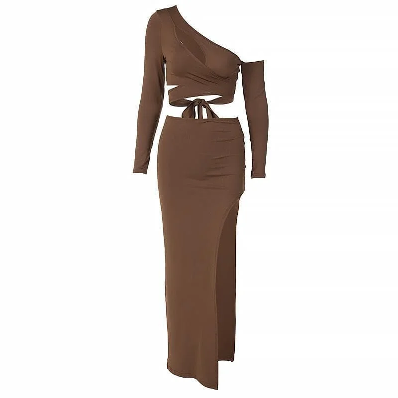 "Mother of the bride dresses for women in elegant styles"BerryBetty - Asymmetrical solid long sleeve self tie skirt set "Mother of the bride dresses for women in elegant styles"BerryBetty - Asymmetrical solid long sleeve self tie skirt set