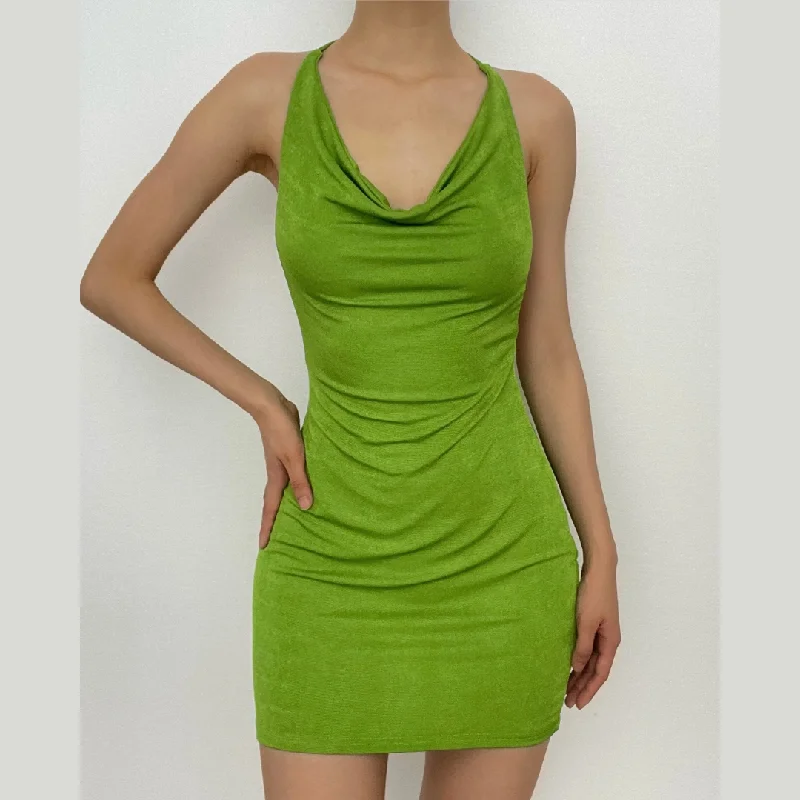 "Beach wedding dresses for women for a laid - back ceremony"BerryBetty - Backless solid sleeveless halter self tie cowl neck mini dress "Beach wedding dresses for women for a laid - back ceremony"BerryBetty - Backless solid sleeveless halter self tie cowl neck mini dress