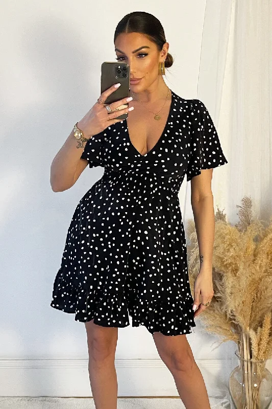 "New Arrivals Discount: 20% Off on Latest Women's Dress Collections"Black And White Polka Dot Print Wrap Top Frill Hem Dress "New Arrivals Discount: 20% Off on Latest Women's Dress Collections"Black And White Polka Dot Print Wrap Top Frill Hem Dress