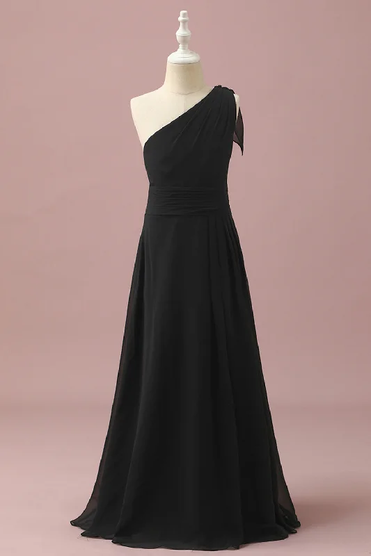 "Bodycon dresses for women to show off curves"Black Chiffon One Shoulder A-Line Junior Bridesmaid Dress "Bodycon dresses for women to show off curves"Black Chiffon One Shoulder A-Line Junior Bridesmaid Dress