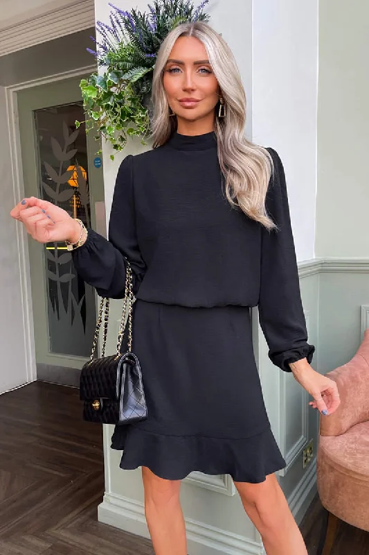 "Exclusive Discount: 30% Off All Women's Dresses for a Limited Period"Black High Neck Long Sleeve Mini Dress "Exclusive Discount: 30% Off All Women's Dresses for a Limited Period"Black High Neck Long Sleeve Mini Dress