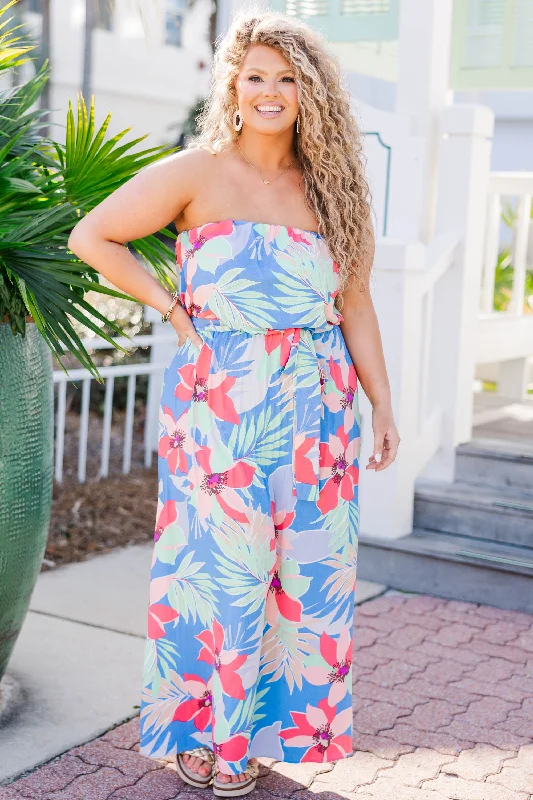 Sunny Yellow Maxi Dresses for a Cheerful LookBloom With Good Vibes Dress, Chambray/Coral