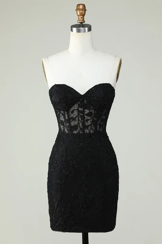 "Buy One, Get One 50% Off on Women's Dresses - Don't Miss Out!"Bodycon Sweetheart Black Corset Short Homecoming Dress with Appliques "Buy One, Get One 50% Off on Women's Dresses - Don't Miss Out!"Bodycon Sweetheart Black Corset Short Homecoming Dress with Appliques