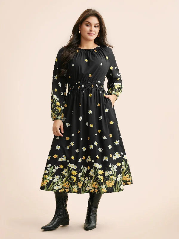 Long - Line Maxi Dresses with a Cape - Like DesignBoho Print Shirred Gathered Maxi Dress