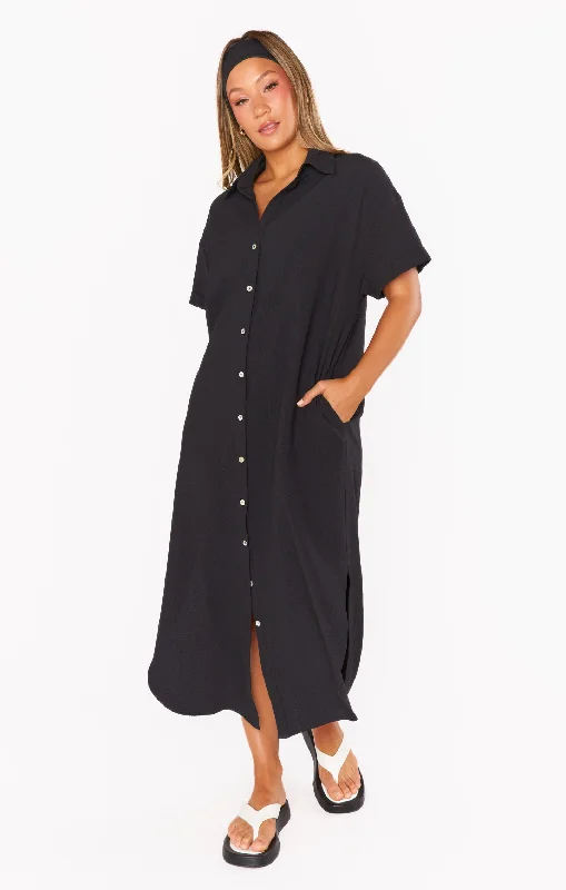 Maxi Dresses for Music Festivals with a Bohemian FlairBuoy Button Down Dress ~ Black