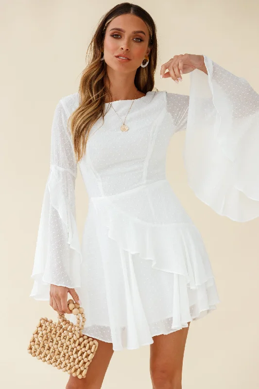 "Simple wedding dresses for women who prefer understated elegance"Carlini Flared Sleeve Boat Neckline Dress White "Simple wedding dresses for women who prefer understated elegance"Carlini Flared Sleeve Boat Neckline Dress White