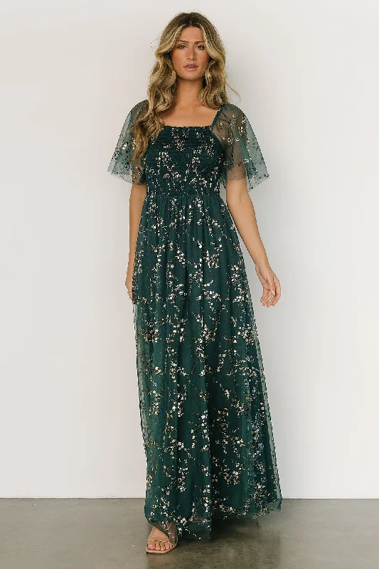 Maxi Dresses for Travel Photography in Scenic LocationsCassandra Tulle Maxi Dress | Green + Gold