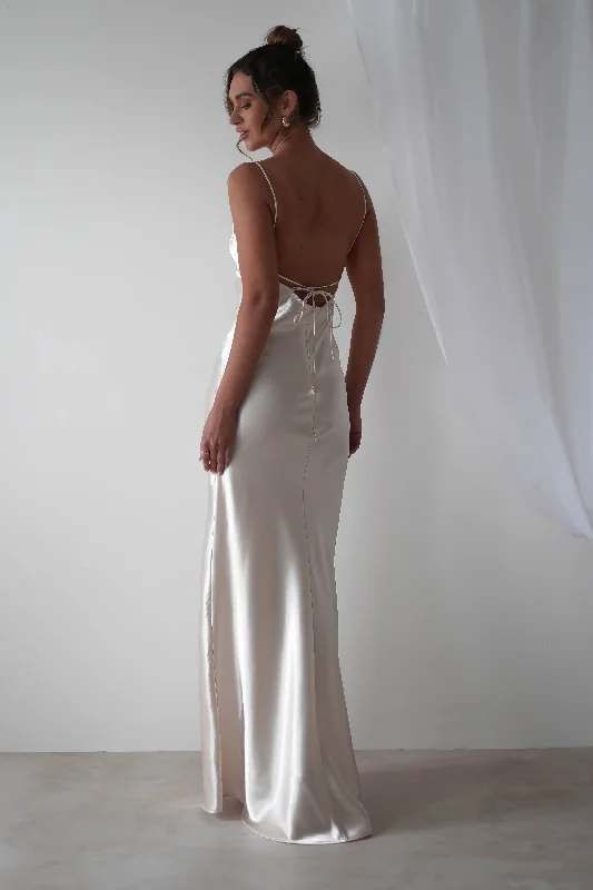 Maxi Dresses with Metal Accessories for a Trendy EdgeCelinee Satin Maxi Gown | Pearl/Champagne