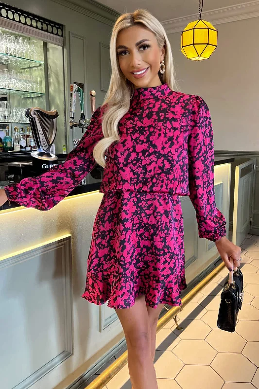 "Bundle and Save: Buy Multiple Women's Dresses and Get a Discount"Cerise and Black Printed High Neck Skater Dress "Bundle and Save: Buy Multiple Women's Dresses and Get a Discount"Cerise and Black Printed High Neck Skater Dress