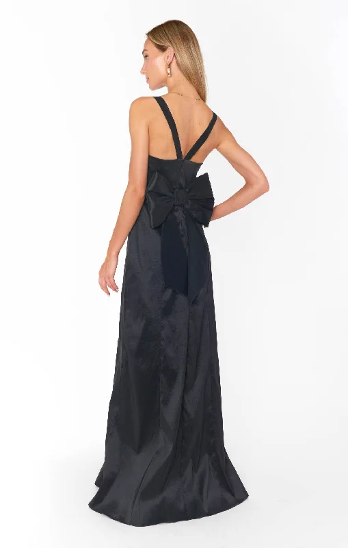 Vintage - Inspired Maxi Dresses with Puffed SleevesCharlotte Bow Dress ~ Black Taffeta