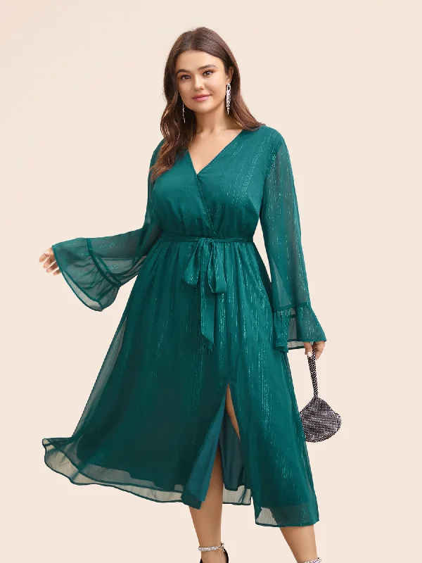 Maxi Dresses for Outdoor Garden WeddingsChiffon Overlap Collar Split Hem Dress