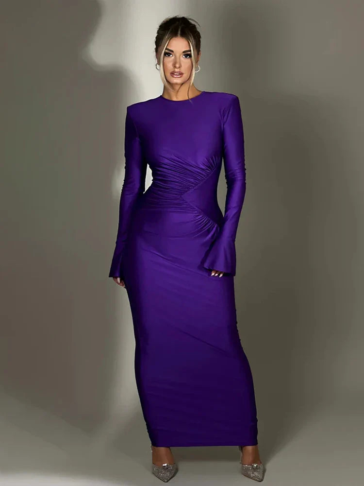 Maternity Maxi Dresses with Adjustable WaistsPleated Slim Bodycon Autumn Winter Nightclub Party Elegant Long Maxi Dress