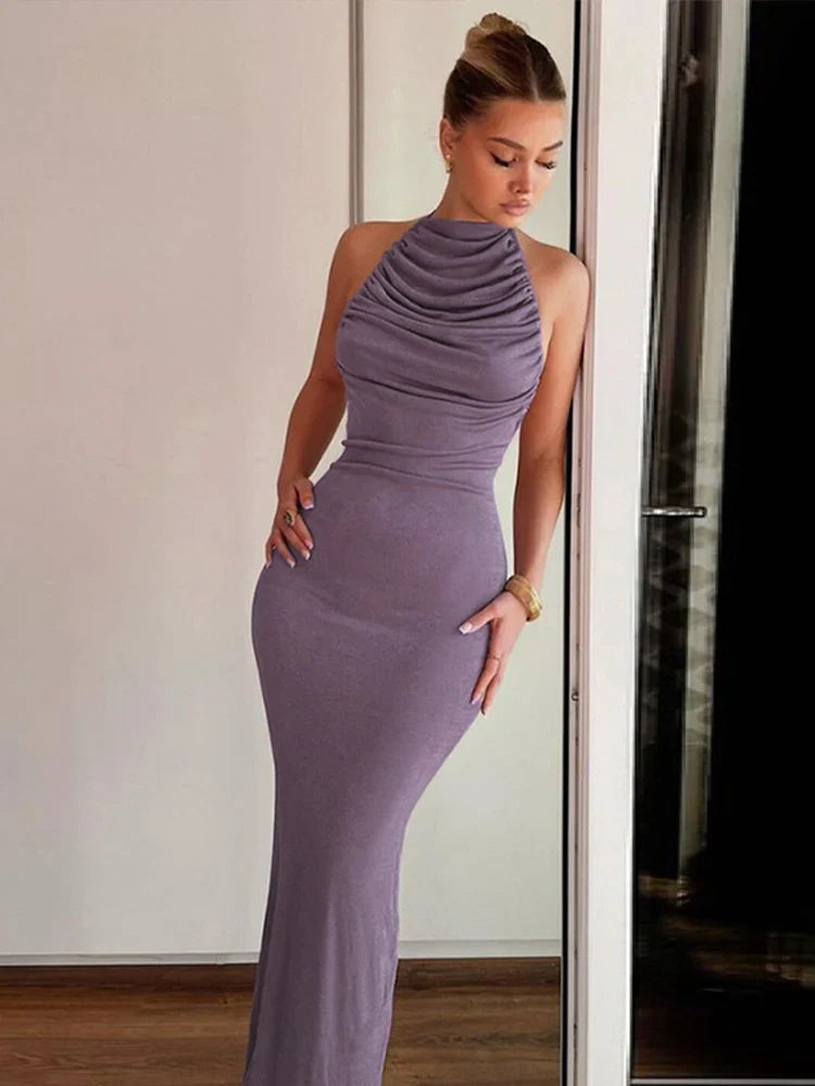 Maxi Dresses with Tropical Floral Prints for a Beachy LookOff Shoulder Long Halter Slim Bodycon Backless Sexy Party Maxi Dress